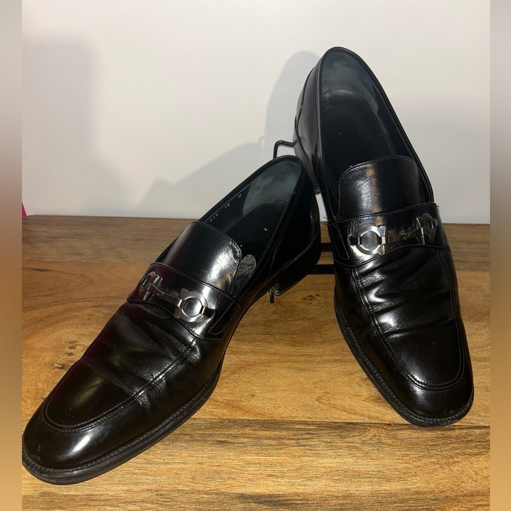 SALVATORE FERRAGAMO BLACK LEATHER HORSEBIT OXFORDS LOAFERS 12D